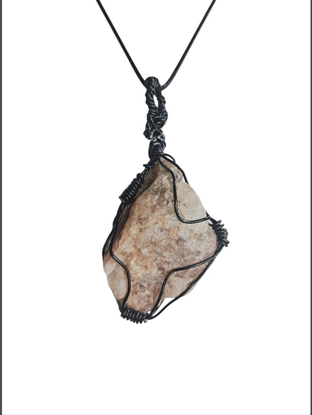 Large Raw Pink Quartz Pendant Statement Necklace w/ Black Leather Cord | NWOT